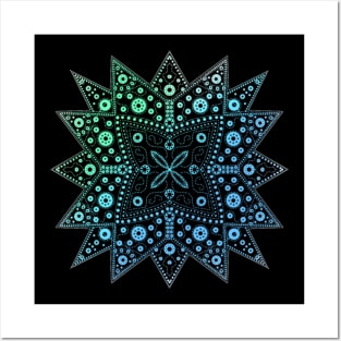 Starburst Gradient Mandala blue-green Posters and Art